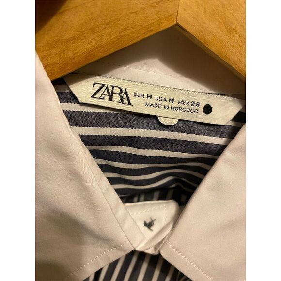 Zara women’s Striped Long Sleeve Button-Up Shirt Black Size M - Picture 7 of 9